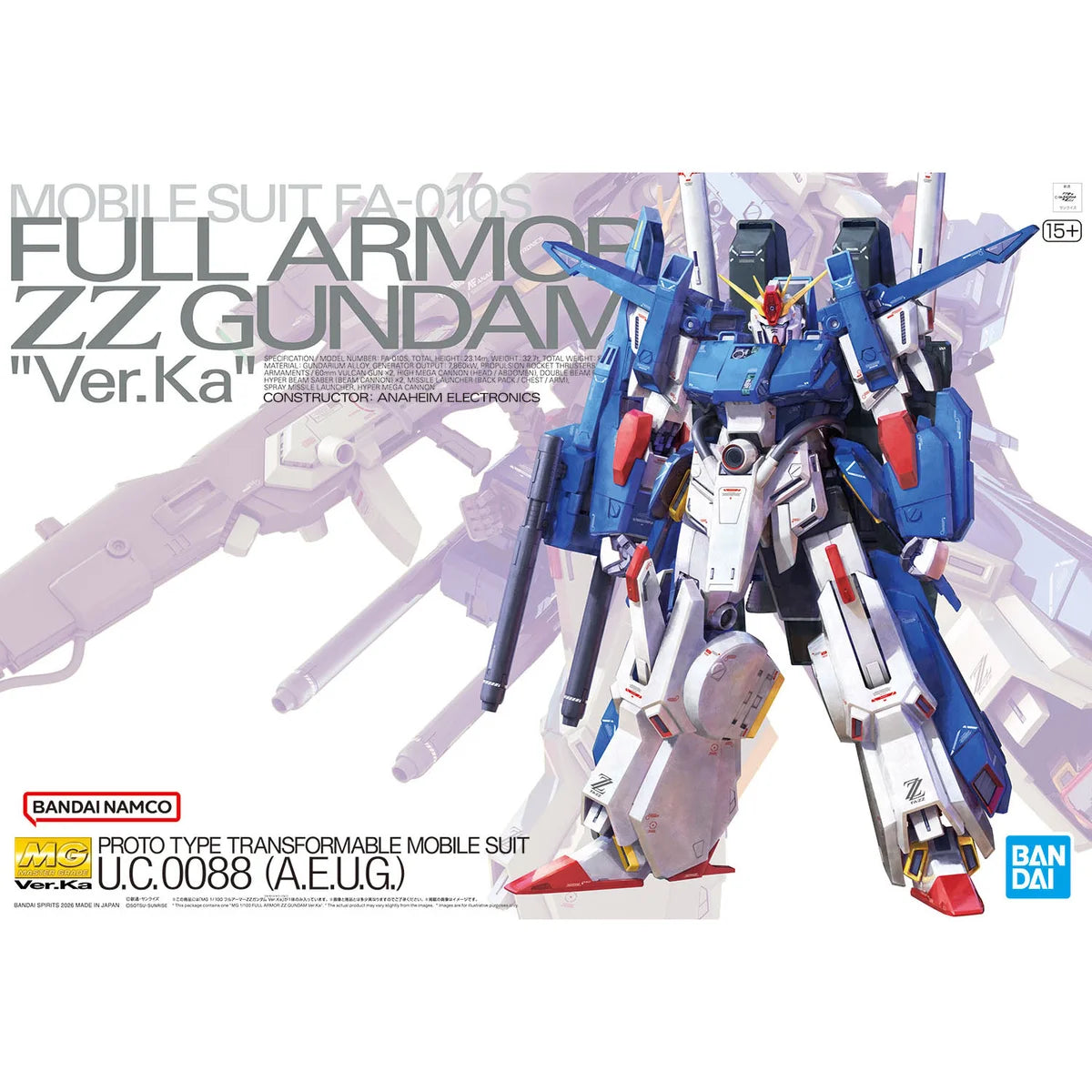 Gunpla Full Armor ZZ Gundam ver ka MG 1/100 – boîte Bandai