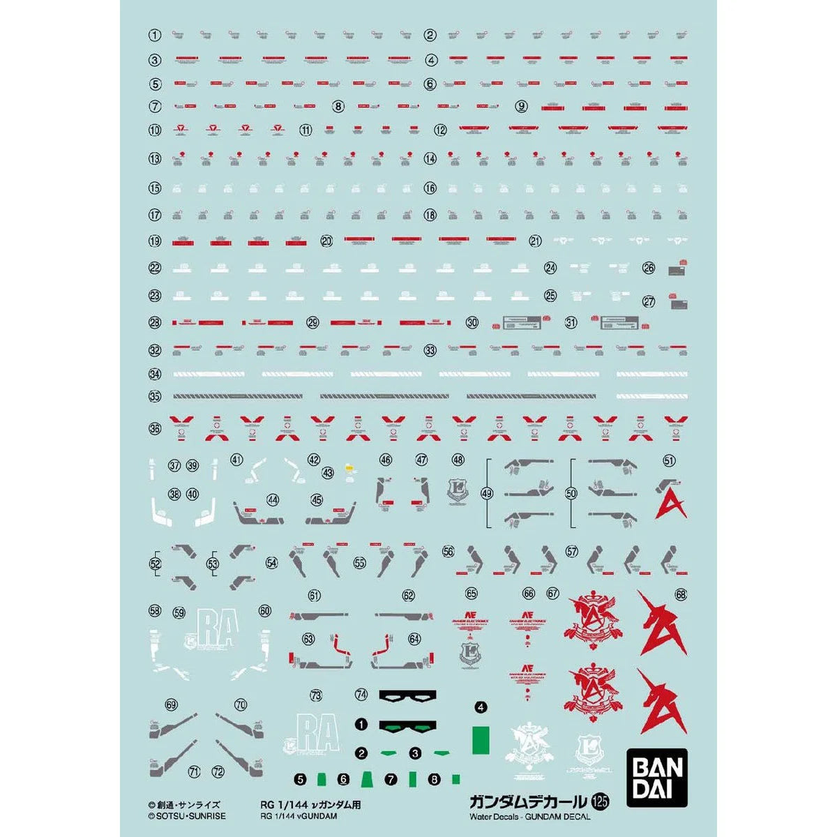 Water Decals 125 Gunpla vGundam